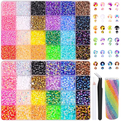 Image of 2 Boxes Jelly Rhinestones for Bedazzling, 30600Pcs 3mm & 5mm Multicolor Flatback Resin Gems for Crafting, Bedazzler Kit with Tweezer for DIY Crafts Book Fabric Decor Nail Art
