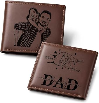 Fathers Day Wallet Custom Wallet for Men Personalized Engraved Wallets, Customized Wallets with Photo Birthday Fathers Day Gift from Daughter for Dad Daddy Wallet Leather Customized Gifts for Men
