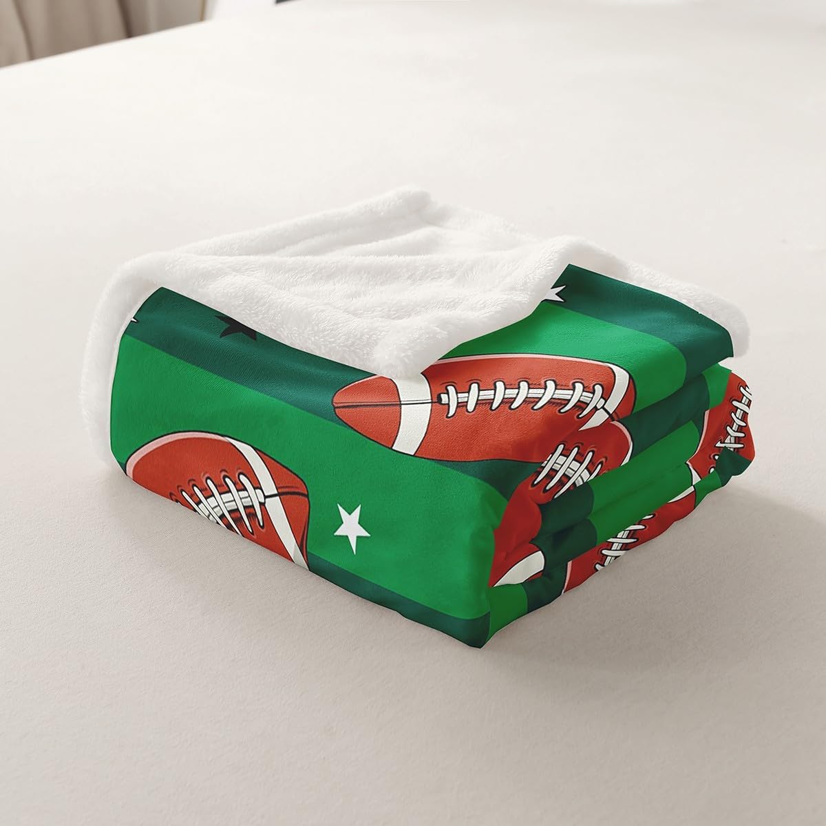 Feelyou Football Fleece Throw Blanket Rugby Sherpa Blanket for Kids Boys Girls American Football Plush Blanket Star Print Fuzzy Blanket for Sofa Bed Couch,Twin 60x80 Inches