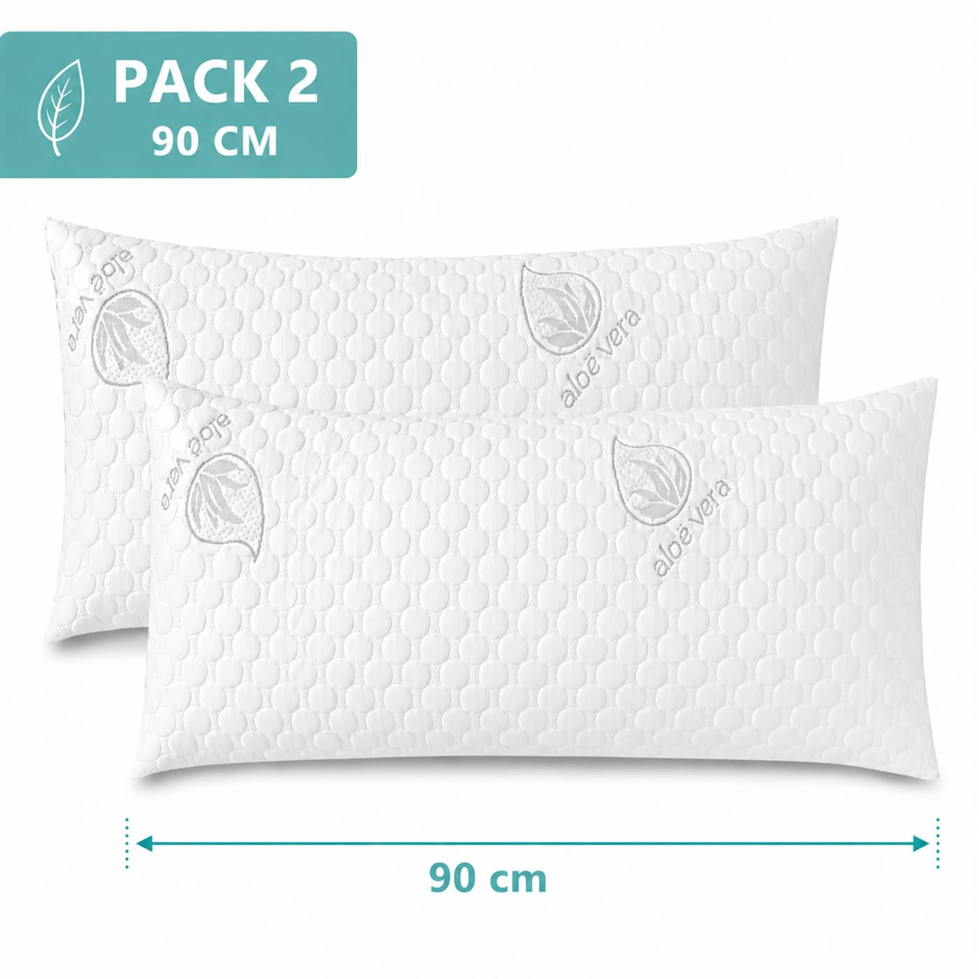 ACCRUX-Almohada de Copos Viscoelásticos, Firmeza Media, Transpirable,Tejido Aloe Vera Suave, Ergonómicas,Termorregulable Adaptable al Cuello. (90cm Pack 2)