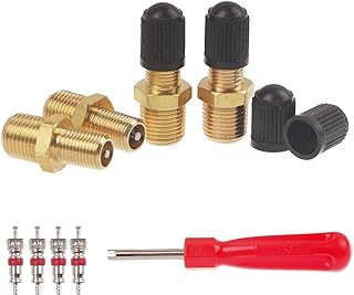 4Pcs 1/8" NPT Tank Valve, A.I.FORCE Air Compressor Tank Fill Valve with Anti-Corrosion Brass Schrader Valve and Caps, 4Pcs Extra Replacement Valve Stems Cores and Schrader Valve Tool