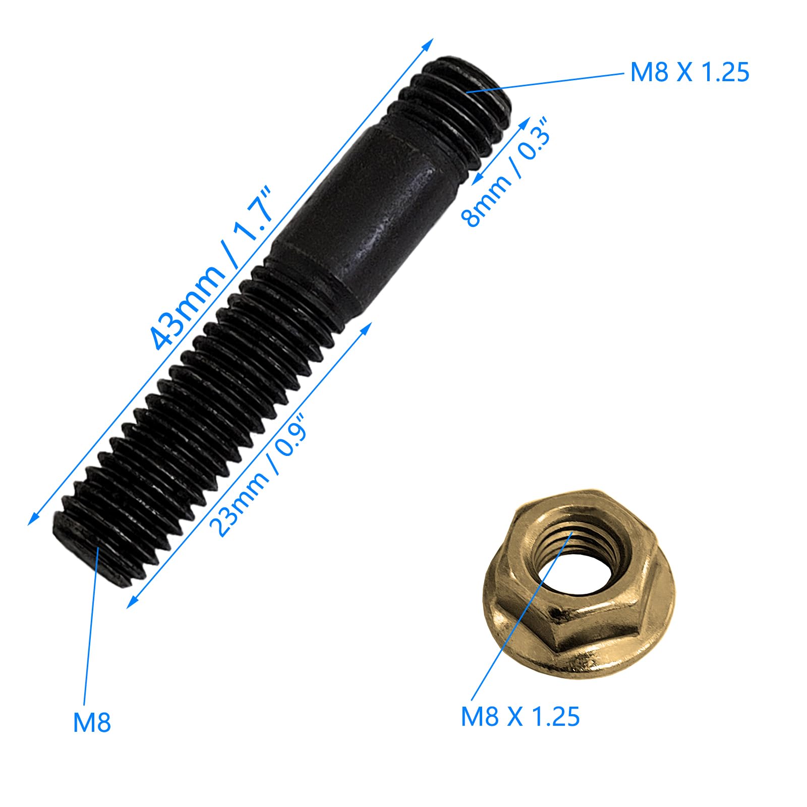 Amazon.com: 8 Sets 10.9 M8 x 43 CU SW13 M8 x 1.25 Stud Bolt