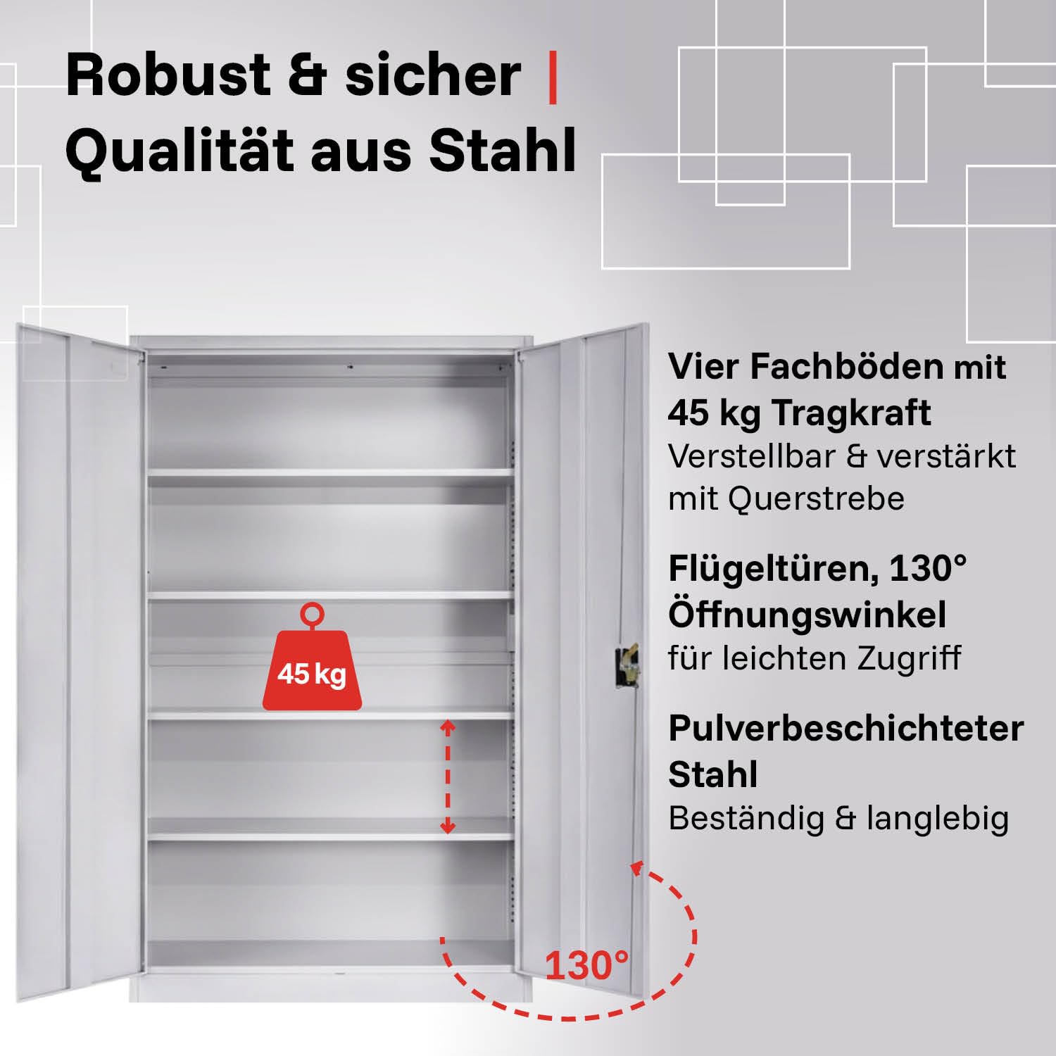 LagerZwei Mehrzweckschrank 140x90x40cm I Büroschrank mit 4 Fachböden I Aktenschrank weiß, abschließbar I Allzweckschrank – Möbel für Arbeitszimmer I Praktischer Metallschrank I Werkstattschrank