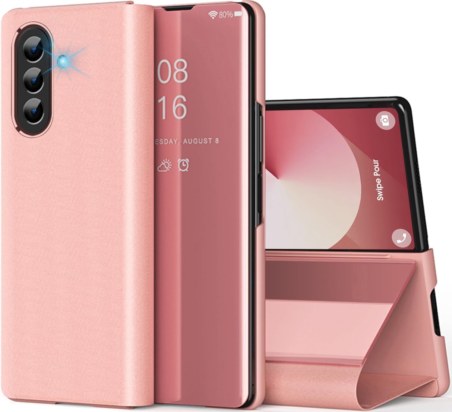 Coque Samsung Z Fold 7 rigide PC et cuir PU avec clapet miroir - 8