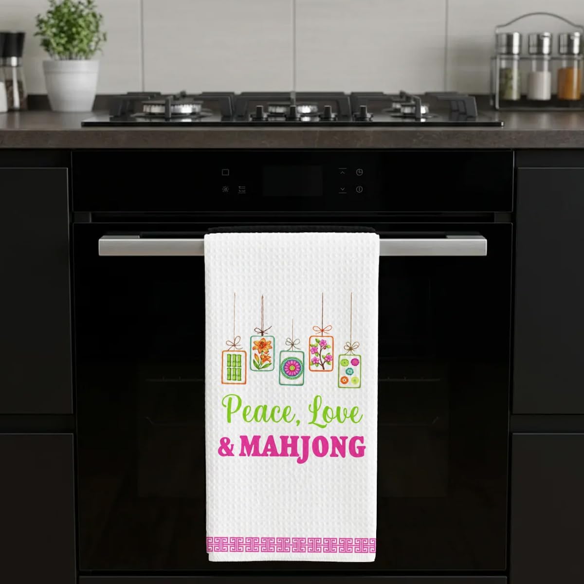 Mahjong Gifts Dish Towels for Women Hostess, Peace Love Mahjong Waffle Weave Kitchen Towels for Mah Jong Lover