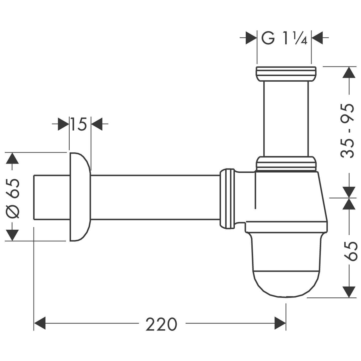 Hansgrohe 55213000 sifón de botella para bidé, cromo