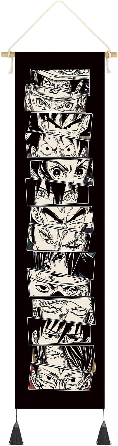 CosplayStudio Hanging Poster Canvas Wall Art Painting Anime Characters Eyes Tapestry Silhouette Effect Wall Tapestry With 2 Tassels And Wooden Hanging Rod Wall Decor Decoration For Room