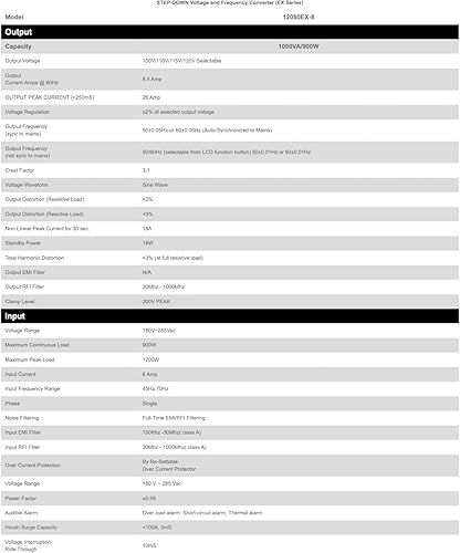Miniatura 6 de Convertidor y transformador de voltaje y frecuencia - Reductor de 220 V 50 Hz a 120 V 60 Hz - Potencia continua, características de protección