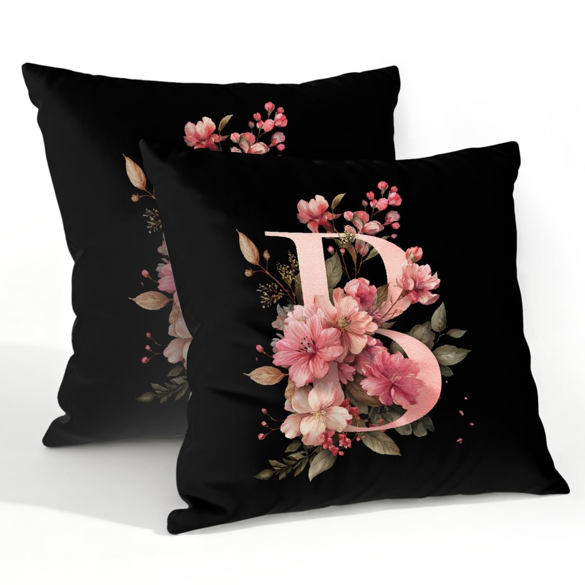 Outdoor Pillow Covers Waterproof Pillowcases 22x22in Set of 2 Botanical Floral Alphabet B Decorative Throw Cushion Case for Couch Sofa Garden Patio Furniture