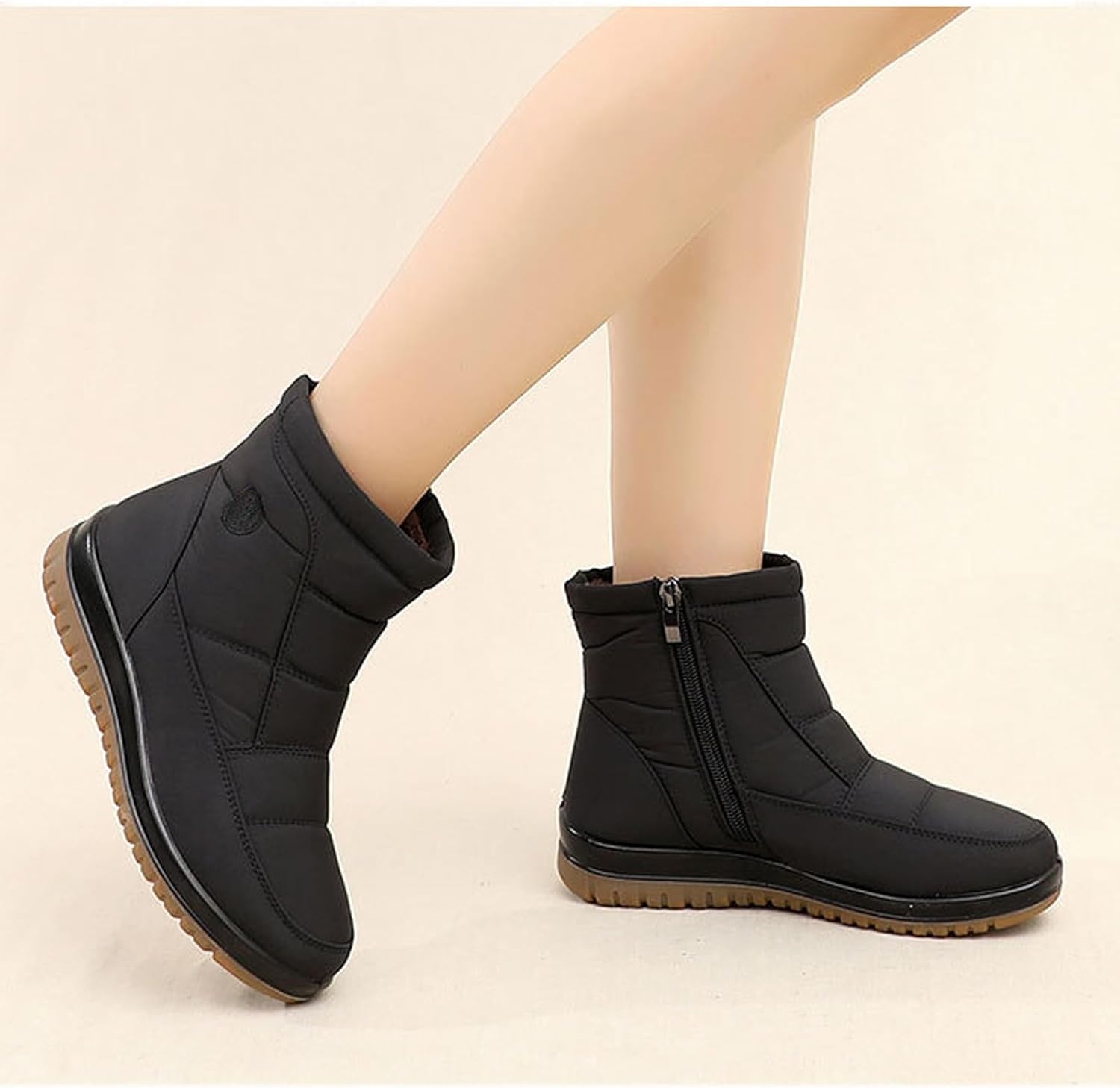 Women'S Winter Snow Boots Waterproof Lightweight Warm Fur Lined Mid Calf Booties Comfortable Outdoor Anti Slip Side Zipper Walking Winter Shoes