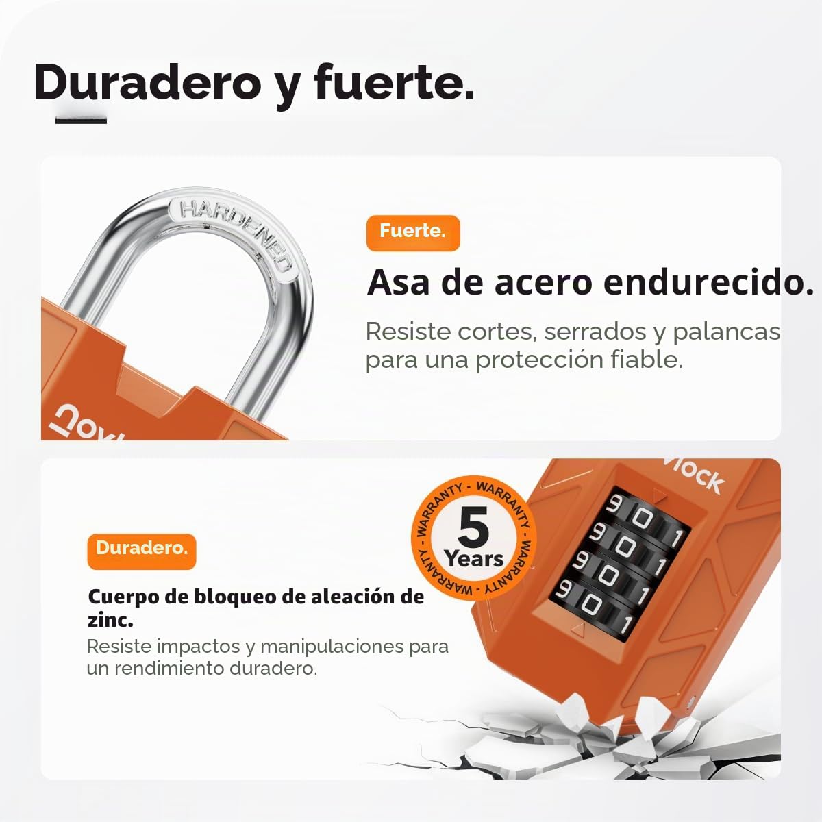 Candado de combinación de 4 dígitos – resistente y seguro – arco de acero templado de 7 mm – para taquillas, armarios, portones, vallas y cobertizos – 1 unidad, naranja