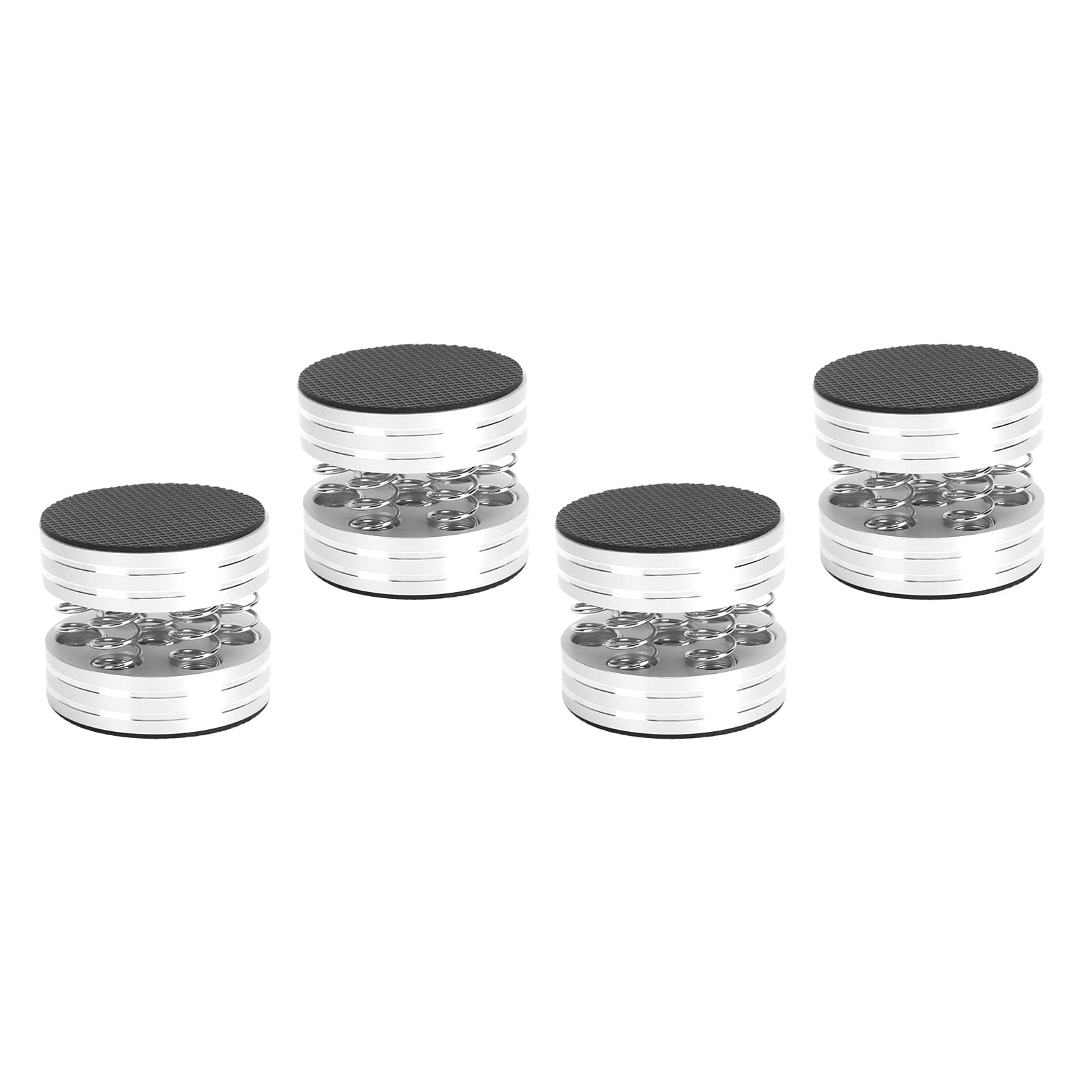 Bewinner 4 Stück Aluminium-Feder-Isolations-Spikes-Füße mit Stoßfester Gummimatte, Lautsprecher-Spikes-Ständer für Lautsprecher, Verstärker, Plattenspieler, CD/DVD-Player (Silver)
