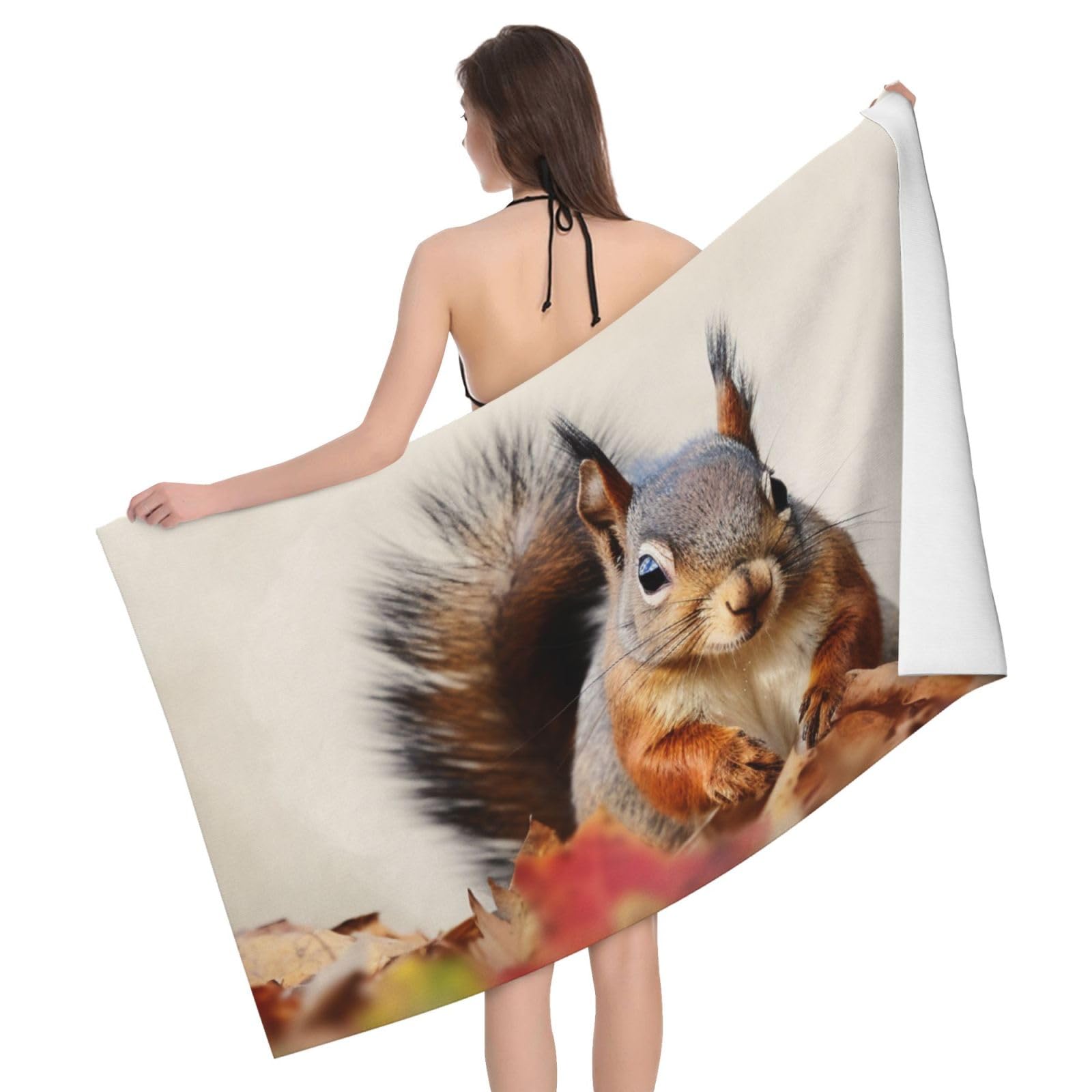 BWWHCCTI Animals Squirrel Printed Microfiber Quick Dry Bath Towel, Soft Beach Towels for Travel,Camping,Gym,Beach,Swimming,Yoga, 130x80 CM