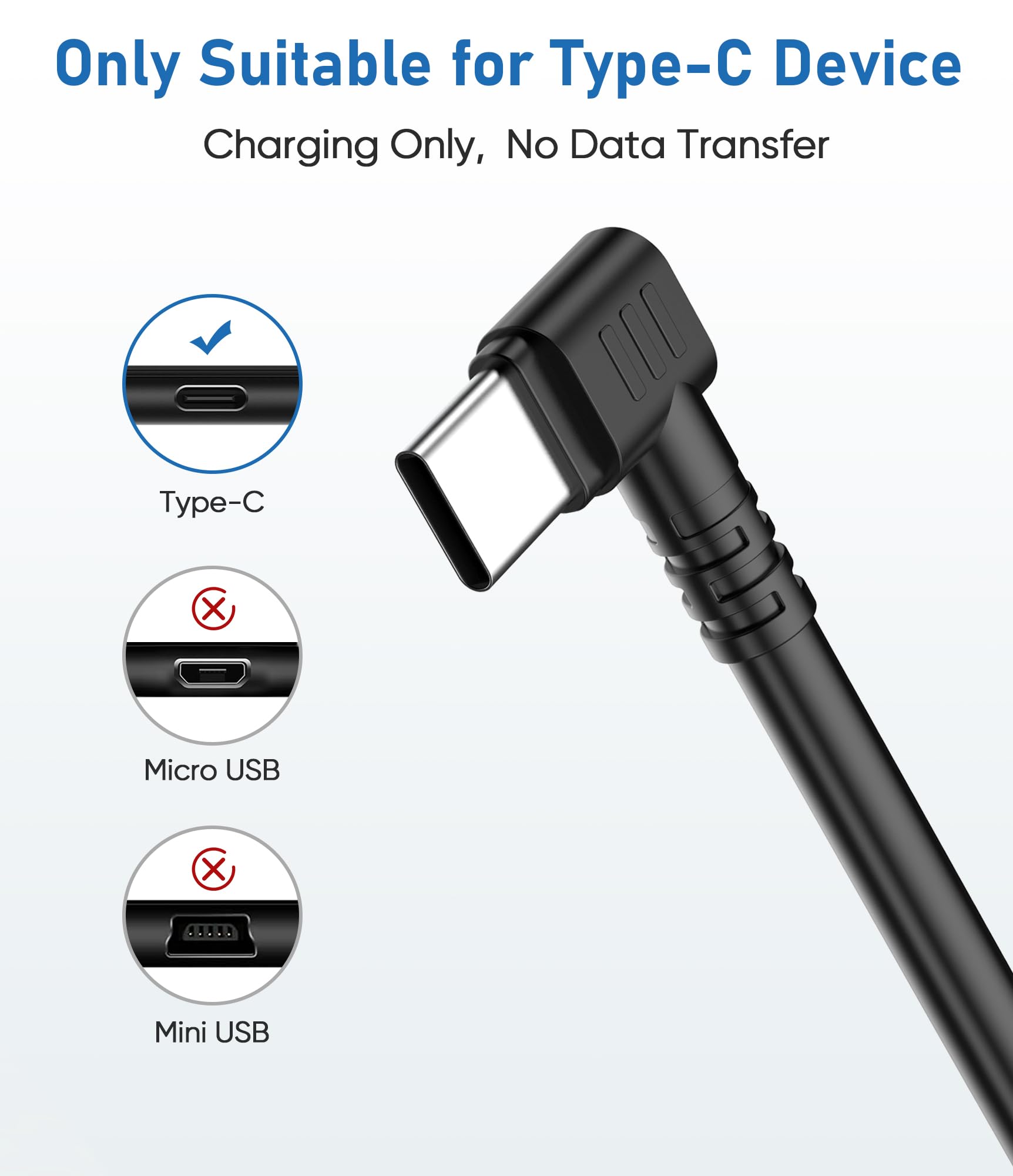 Dashcam-Netzkabel, USB-C auf USB-C-Dashcam-Ladekabel, dickeres geschirmtes Spiegelkamera-Ladekabel, 90 Grad Typ C, Ersatznetzkabel, Auto-Dashcam-Netzadapter, 3 m