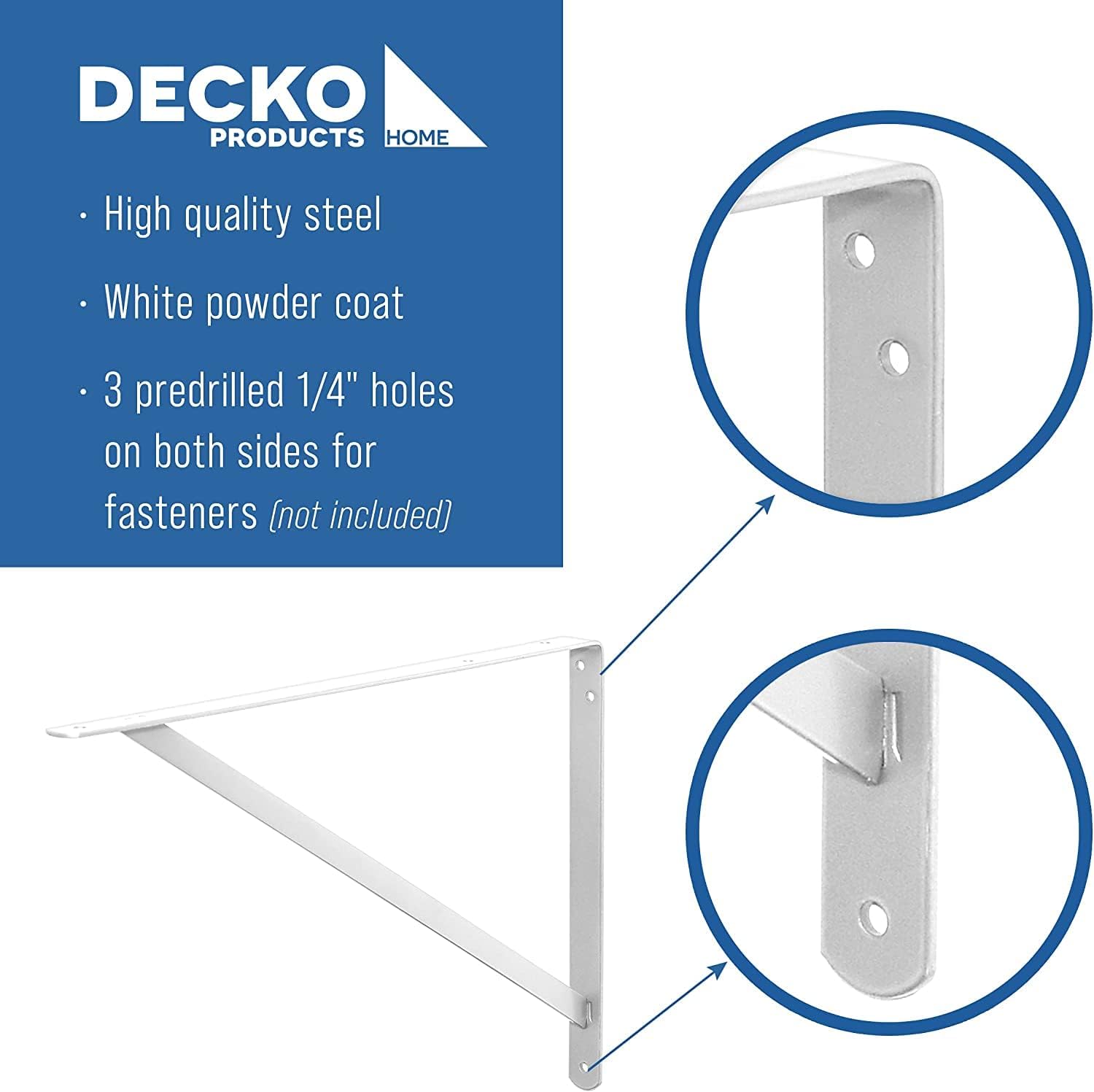 Decko Products 49149-10 Heavy-Duty Shelf Bracket, 19.25-Inch X 12.50-Inch, White, 10-Pack