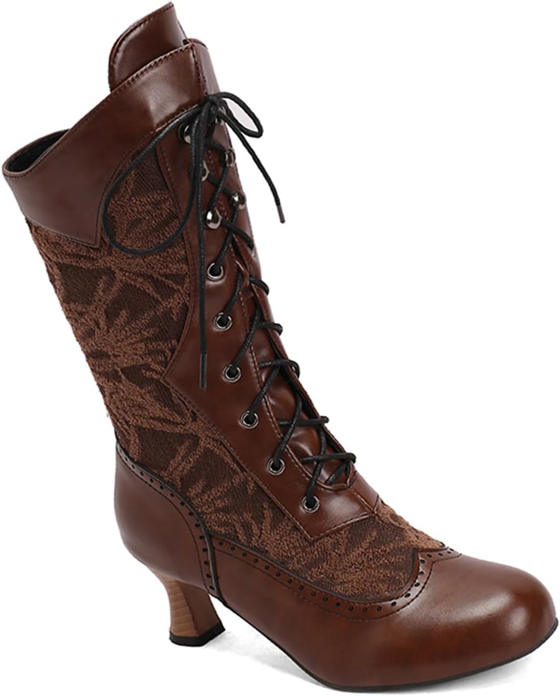 Women's Lace Up Mid Calf Boots Victorian Elegant Kitten Heels Vintage Lolita Round Toe Shoes Renaissance Goth Prom