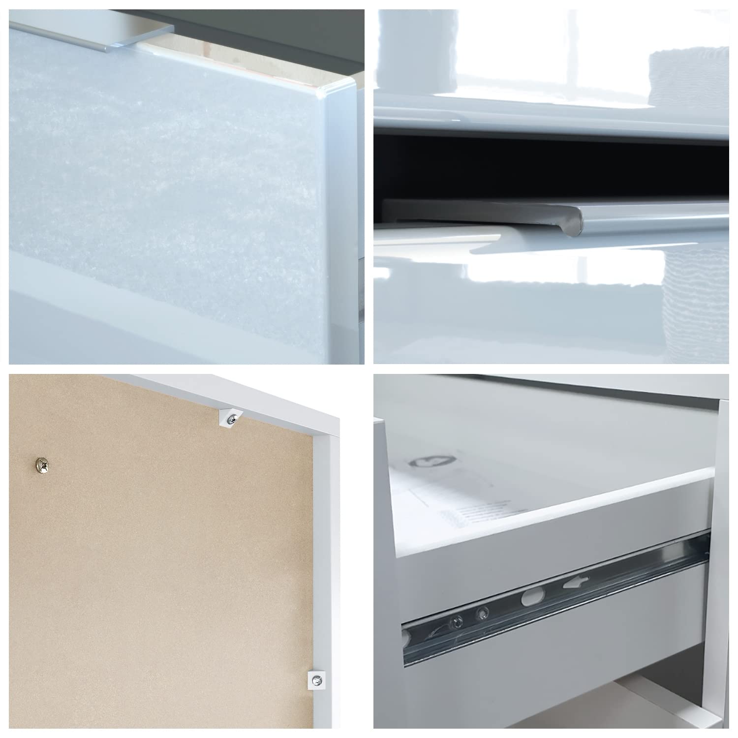 Vladon TV Lowboard Linio V1, Fernsehtisch mit 2 Türen und 2 Schubladen – Weiß/Grau Hochglanz (138,5 x 37,5 x 35 cm)