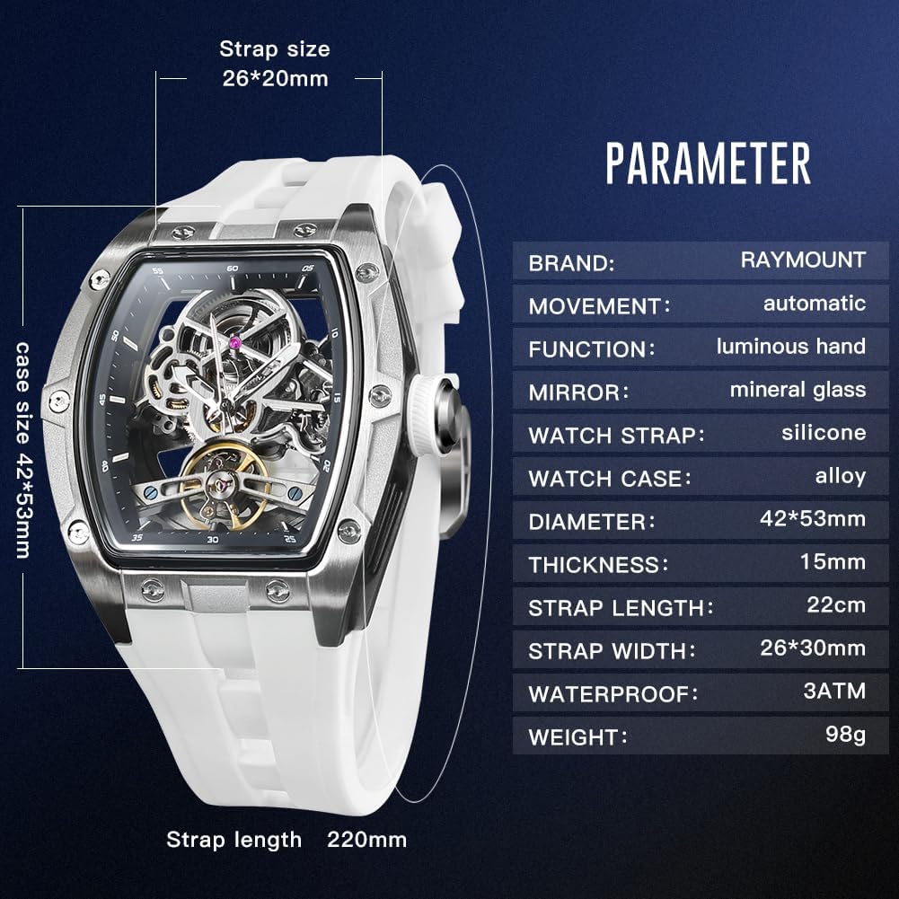 FORSINING Herren-Automatikuhr Tonneau Luxus-Skelettuhren für Herren Mechanische 50 m wasserdichte Analoguhren