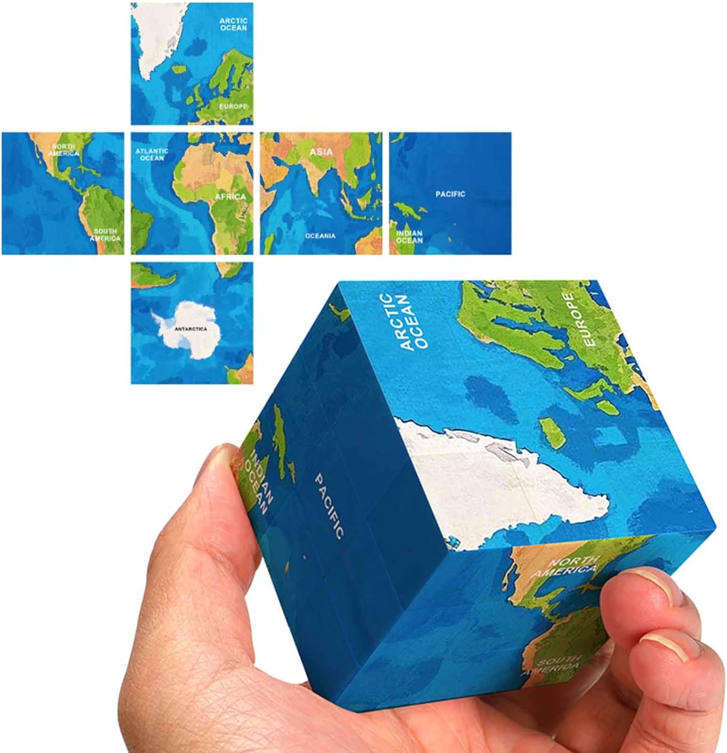 World Map 3D Cube Educational Toy, Geography Learning Puzzle, 6 Continents and Oceans