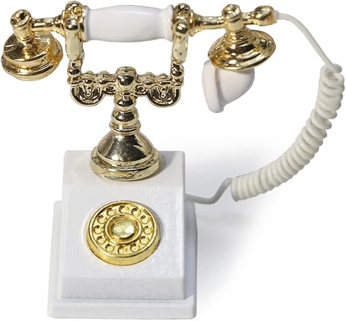 Teléfono de casa de muñecas 1:12 en miniatura, modelo de teléfono giratorio, vintage, decoración de escritorio, accesorios retro para casa