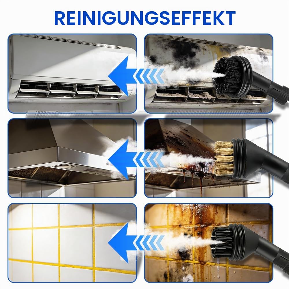 Tragbarer Dampfreiniger, 2500W Dampfreiniger Handgerät, Handdampfreiniger mit 1100ML Wassertank und 3 Bürstenköpfen, Hochdruck Dampfreiniger für Küche, Badezimmer, Auto, Teppiche (Weiß)
