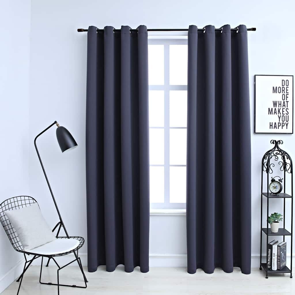 vidaXL 2X Vorhang Verdunkelung mit Metallösen Verdunkelungsvorhang Kräuselband Ösen Schlaufe Thermo Gardine Blickdicht Anthrazit 140x245cm