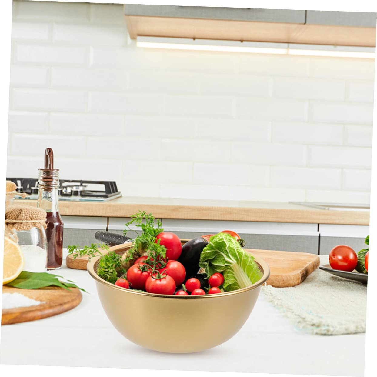 Colador Escurridor de Arroz de Acero Inoxidable 1 Juego Dorado | Limpieza de Frutas y Verduras, Uso en Cocina, 1 Set, Dureza Fuerte y Uso Prolongado