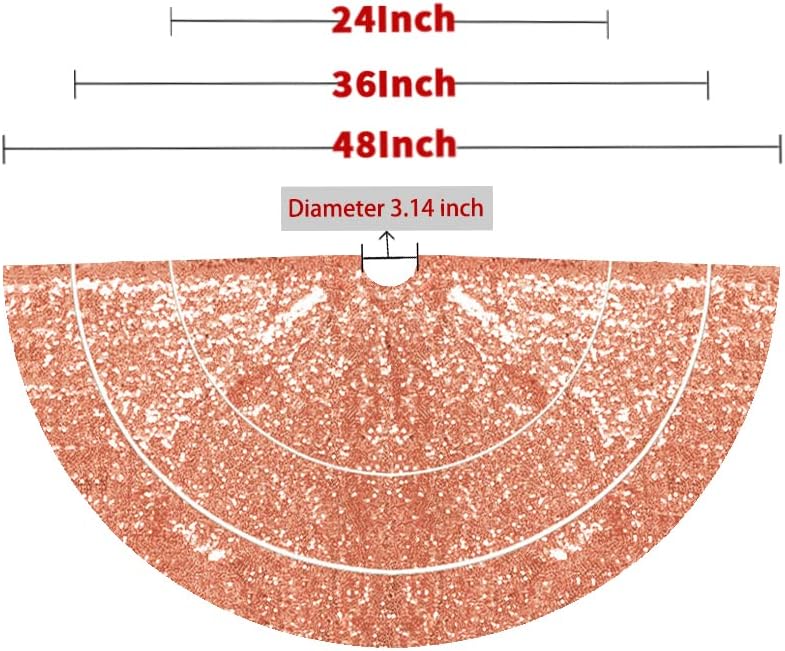 Pardecor 24 Inch Sequin Tree Skirt Rose Gold Christmas Tree Skirt Embroidered Round Gorgeous Ornaments Tree Skirts for Christmas Decorations
