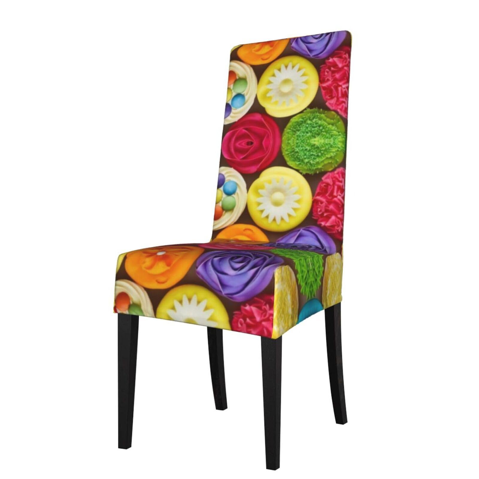 YYHWHJDE Colorful Cupcakes Rainbow Flower Cake Prints Protection Cover for Dining Chair – Stretchable Slipcovers for a Refreshing Dining Room Makeover