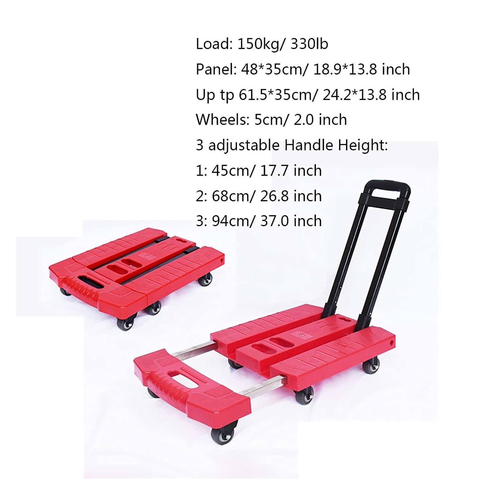 Carrello a mano a 6 ruote con manico espandibile, capacità di 150 kg, per casa, ufficio, viaggi e traslochi