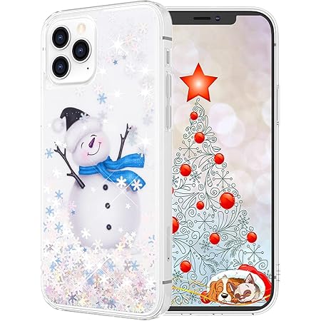 MaxdaraChristmas Case for iPhone 12 Pro Max, Snowman Pattern Glitter Liquid Bling Sparkle Pretty Cover for Girls & Children Gifts