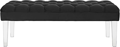 Miniatura 4 de Modway Valet - Banco tapizado de terciopelo con botones copetudos, para dormitorio o entrada, con patas acrílicas, color negro Negro -,Gris,marino