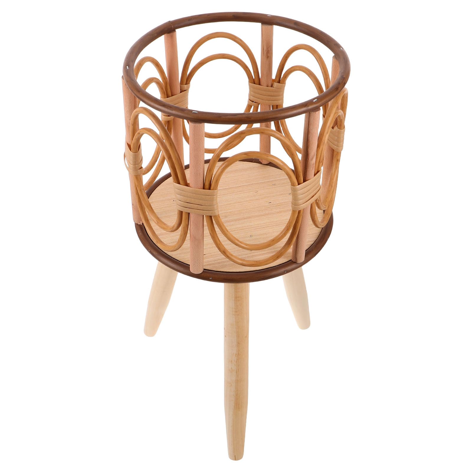 Lurrose Support pour Pot de Fleurs en Bois Porte-Plantes tressé sur Pied - Présentoir pour jardinières d'intérieur, Balcon ou Jardin - Panier tressé à la Main 41 x 20 x 18 cm