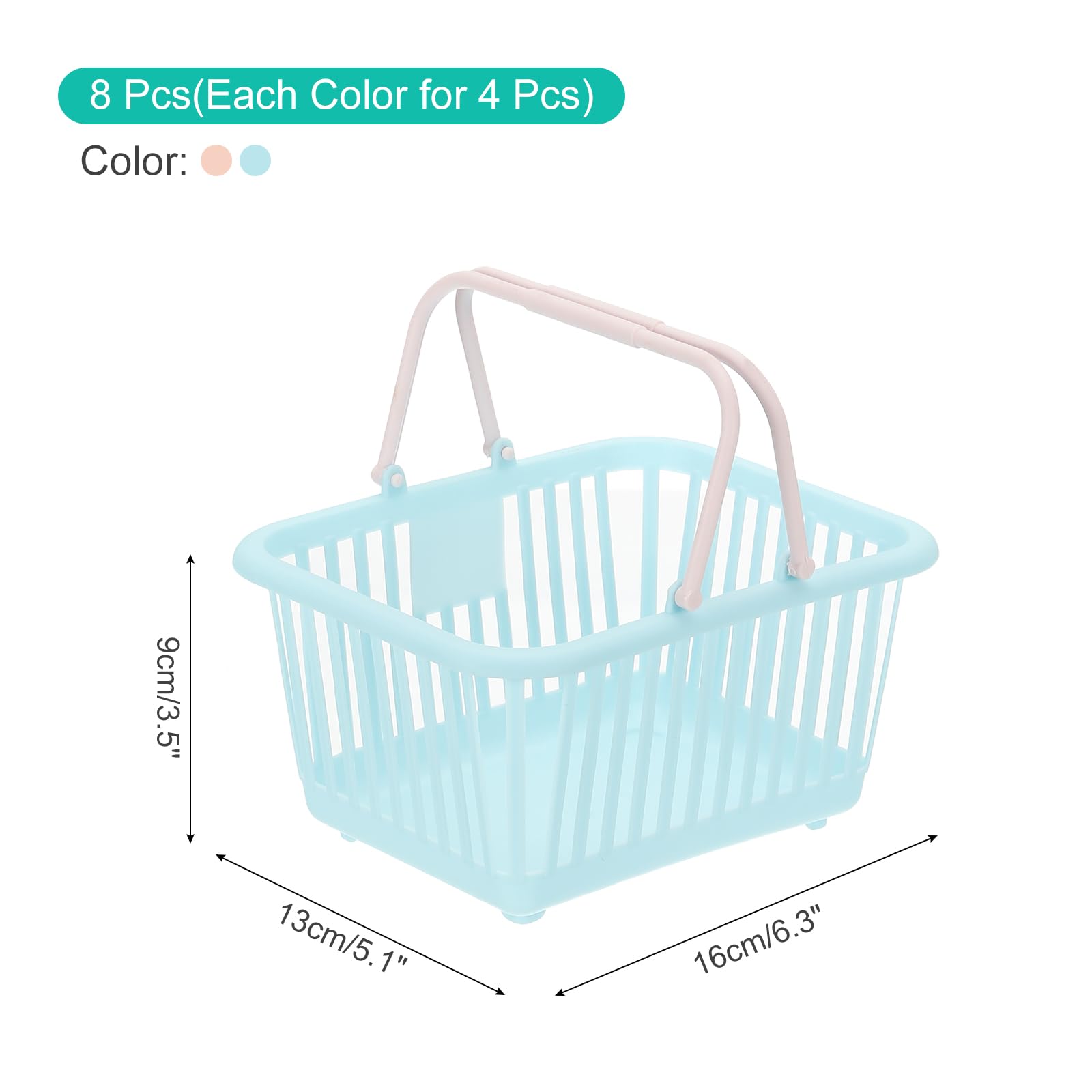 PATIKIL 8 cestini piccoli in plastica, mini cestini per la spesa, con manico, organizer per acqua filtrata per organizzare giocattoli, frutta, verdura, snack, blu, rosa