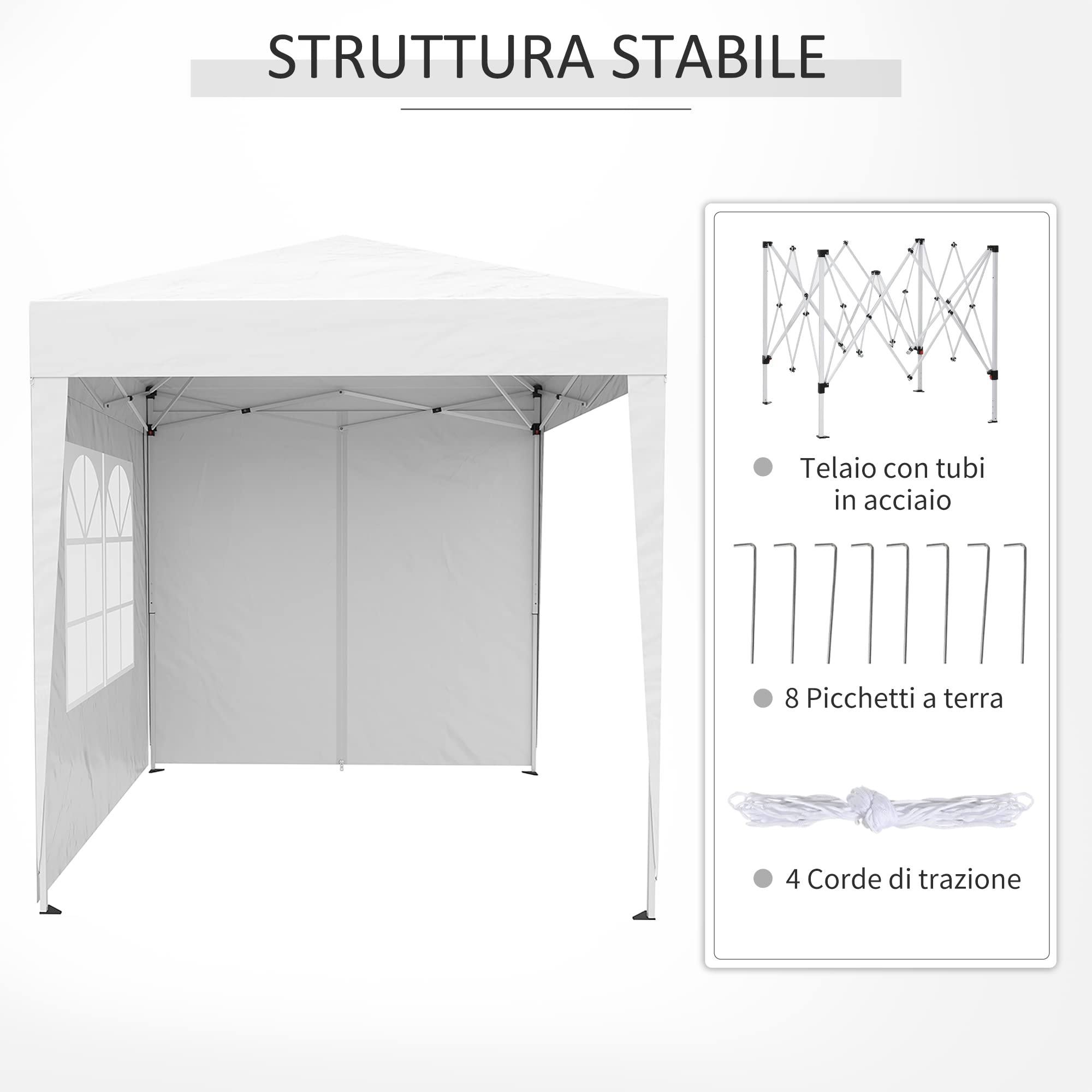 Outsunny Gazebo 2x2 m Pop-up Impermeabile Pareti Rimovibili Pieghevole Metallo Poliestere Borsa Trasporto Bianco