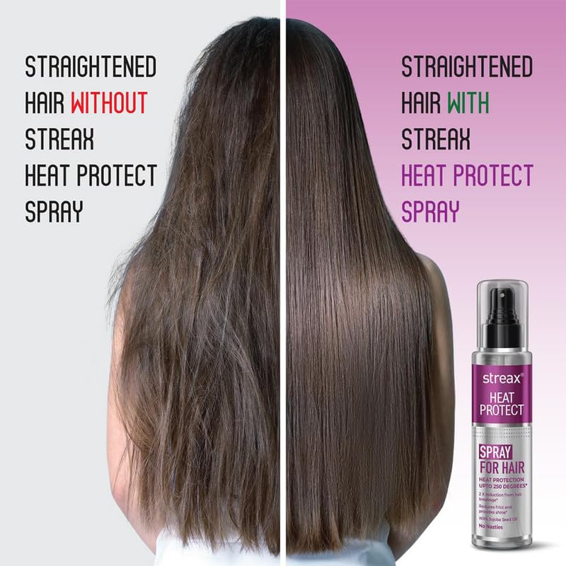Image of Streax Heat Protectant Spray for Hair - 100 ml, Hair Styling Spray for Women & Men I Heat Protection Spray from heat|Heat protection serum|Protection upto 250C & 2X Less Hair Breakage
