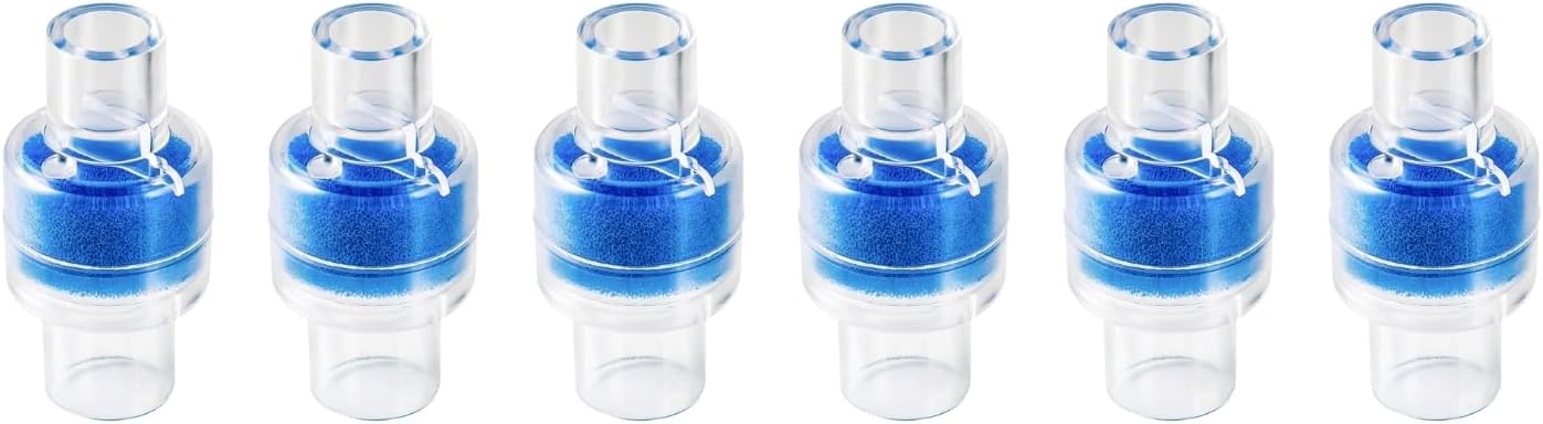 6 Nispira HME Heat Moisture Exchanger Filter in-Line Humidification Solution Unit for CPAP biPAP Machine & Mask, Z1, Z2, Dreamstation, Individually Sealed Packaging