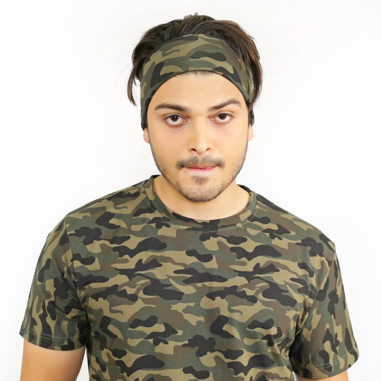 SOUL eTHICS Premium Cotton Headband Gym, Sports, Yoga, Running, Hair, Elastic Headband for Men and Women with Non-Slip Fabric, Freesize (Army Print) - Image 4 thumbnail