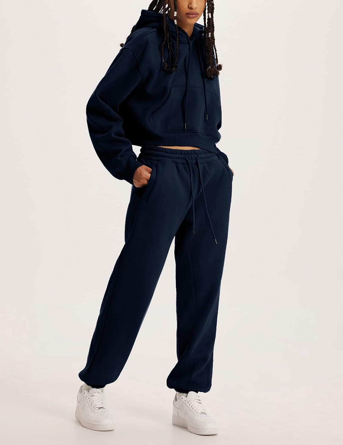 Tanming Women 2 Piece Outfits Sweatsuits Crop Pullover Fleece Sweatshirt Jogger Pants Lounge Set - Image 8