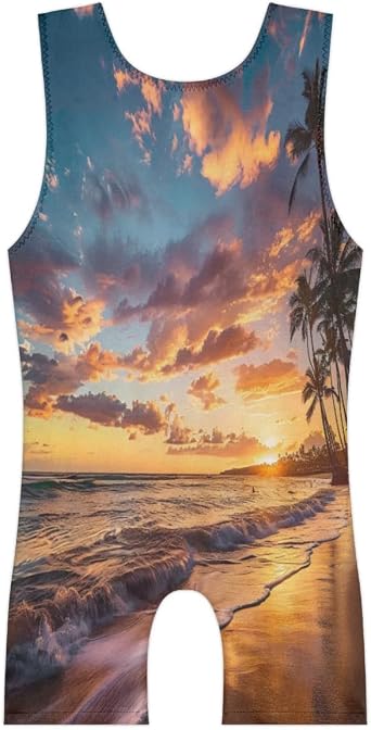 Girls Gymnastics Leotards with Shorts, Sunset Hawaii Beach Toddler Biketards Unitard Kids Dance Outfits