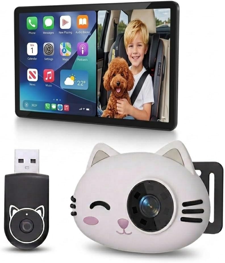 Wireless CarPlay Adapter for MINI Countryman 2027, Rear Seat Monitoring Camera, 150° Wide Angle Interior Camera, Plug & Play CarPlay Box
