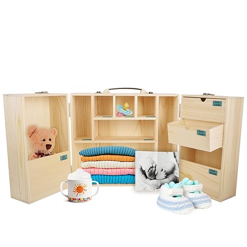 Miniatura 8 de Vencer Caja de recuerdos de bebé DIY con etiqueta escrita a mano, organizador de memoria de madera para recién nacidos, para baby shower, pelo de