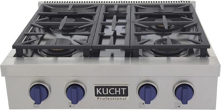 KUCHT Professional 30 in. Natural Gas Range Top with Sealed Burners in Stainless Steel with Royal Blue Knobs