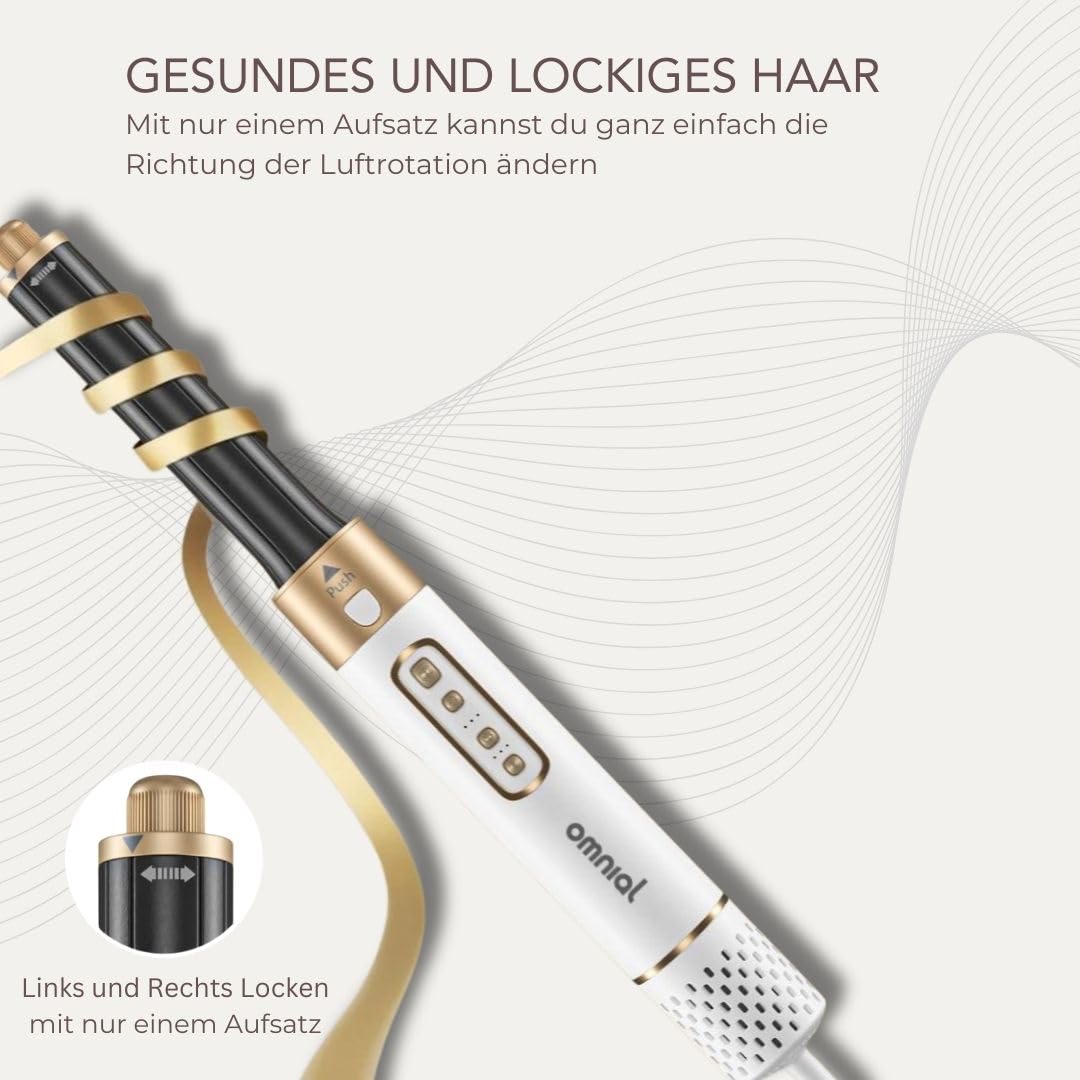 Omnial |Omniair Pro| 5in1 Haarstyler, Stylingset mit 5 Aufsätzen. Optimale Nutzung durch 3 Temperaturstufen und 3 Luftstärken | Coldshot-Funktion für einen längeren Halt | Geeignet für alle Haartypen