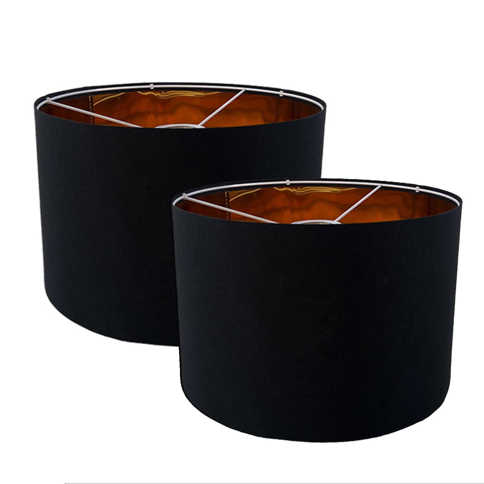 Paralume Tamburo 30x20cm Tessuto Lampada E26 E27 2Nero | Design doppio strato con esterno in lino naturale e interno dorato riflettente, ideale per soffitto, tavolo e terra.