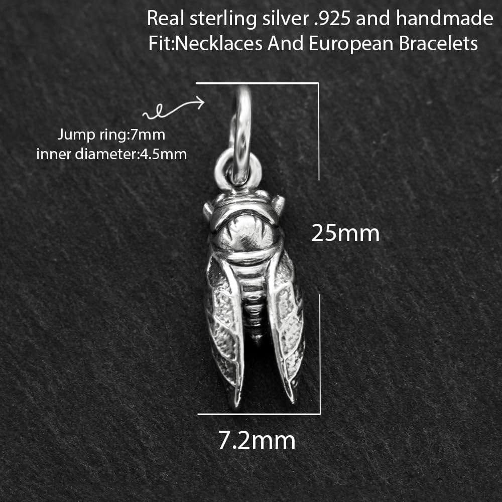 925 Sterling Silver Cicada Pendant 3D Insect Bugs Chirp Charm For Necklaces European Bracelet Chain