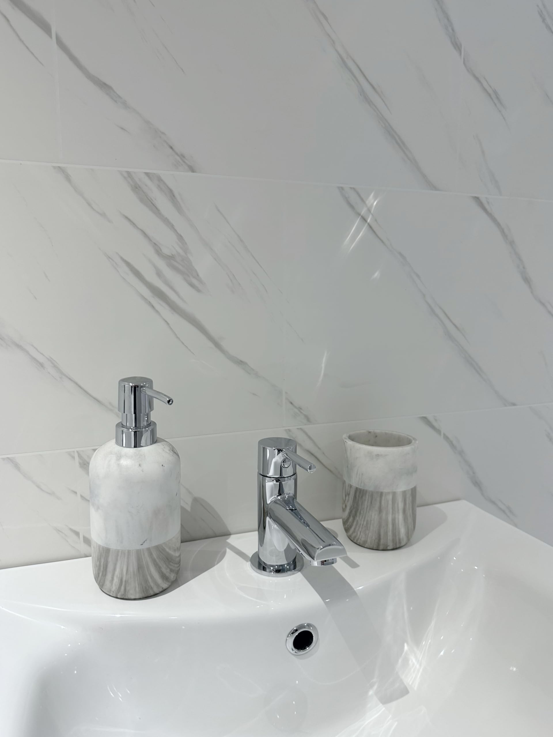 Dbs White Bathrooms Marble Grout Line Tile Effect Pvc Bathroom Wall Panels, Shower Wet Wall, Kitchen Cladding (5 Panels)