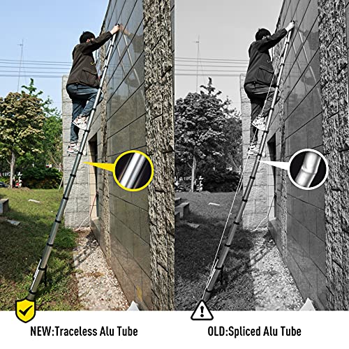 8.5 FT Aluminum Telescoping Ladder Collapsible Extension Ladder with Traceless Alu Tube Design Spring Loaded Locking Mechanism for Outdoor Indoor Use 330 Pound Capacity Black