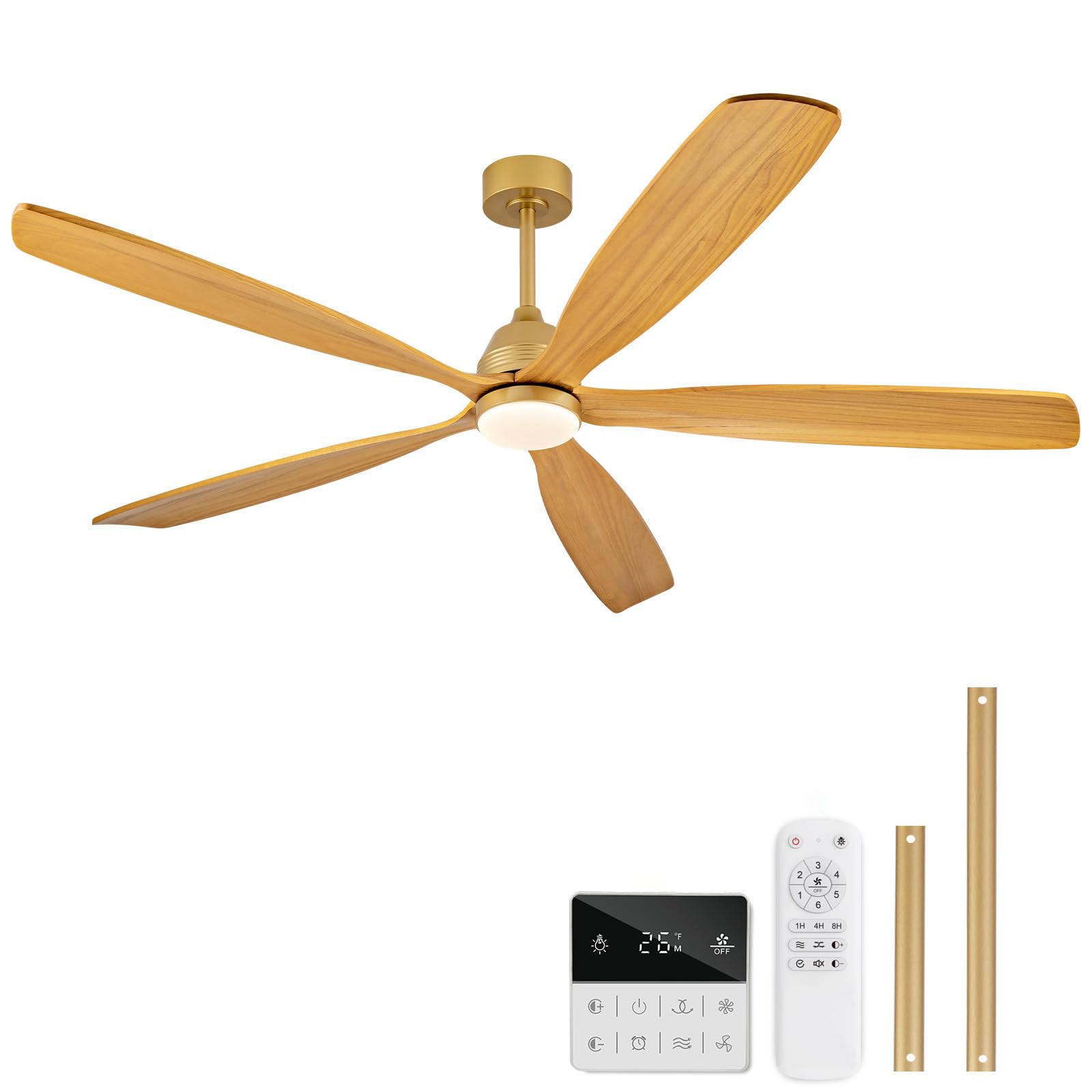 Photo 1 of DELIHUA 72 Inch Ceiling Fan with Light, Gold Natural Wood