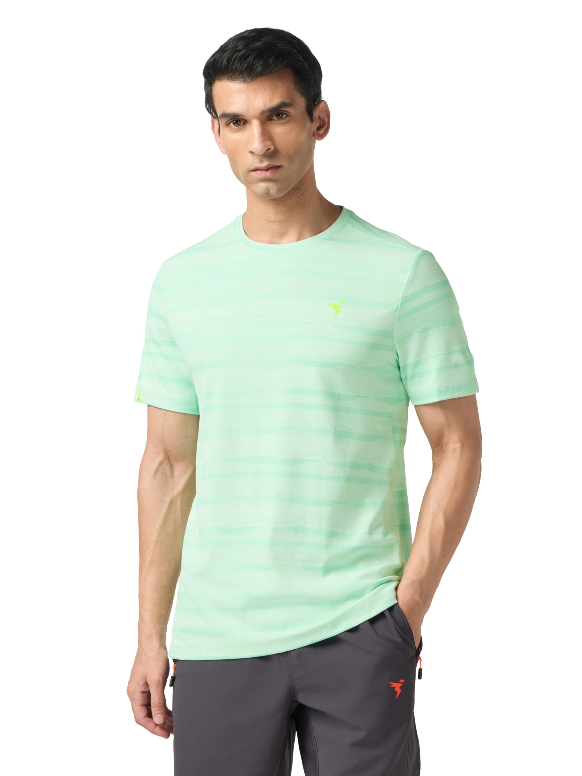 technosport Men's Slim Fit Jacquard Round Neck Half Sleeve T-Shirt for Running, Sports, Gym & Regular Use-picture-41